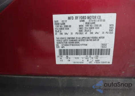 2017 Ford Explorer Limited from USA, damaged, VIN 1FM5K7F8XHGC17754